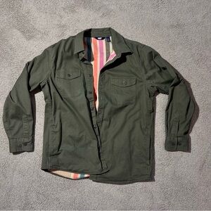 Men's Olive Green Utility Jacket with Striped Lining